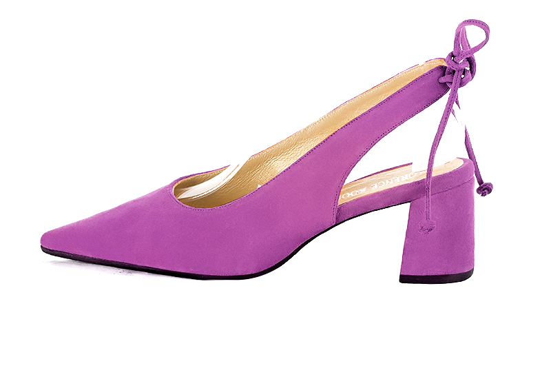 Mauve purple slingback shoes. Pointed toe. Medium flare heels. Model Victoria 65